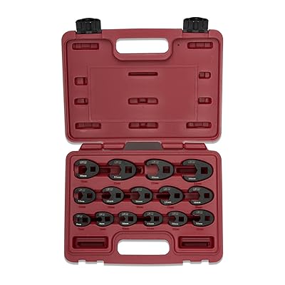 Neiko 03324A 3/8" and 1/2-Inch Drive Crowfoot Flare Nut Wrench Set, Metric, 8mm to 24mm | 15-Piece Set, Cr-Mo Steel