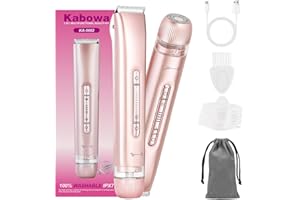 KABOWA 2 in 1 Bikini Trimmer for Women Dual Head Electric Razors IPX7 Waterproof Wet & Dry Use, Electric Shaver for Women Private Area Facial Body Underarm Leg Arm Hair Remover for Pubic Hair