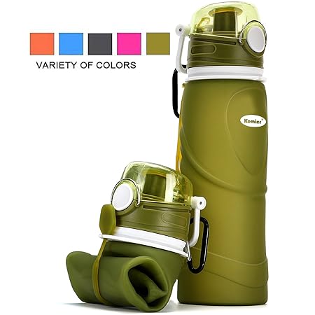 Kemier Kollabierbare Silikon-Wasserflaschen-750ML, Medizinische Qualität, BPA-Frei, FDA-Zugelassen, Aufrollen, 26oz, auslaufs