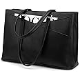 Laptop Tote Bag for Women 15.6 Inch Waterproof Leather Computer Bags Business Office Work Briefcase Black