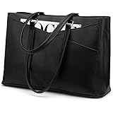 Laptop Tote Bag for Women 15.6 Inch Waterproof Leather Computer Bags Business Office Work Briefcase Black