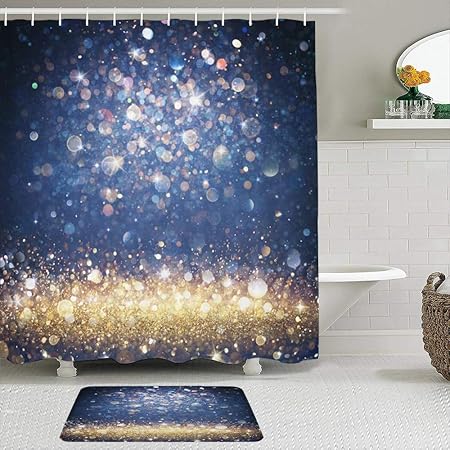 Fabric Shower Curtain And Mats Set Twinkle Twinkled Christmas Blue Glow Abstract Holidays Magic Black Stars Party Glamour Diamond Effect Water Repellent Bath Curtains With 12 Hooks Non Slip Rugs Amazon Co Uk Kitchen Home