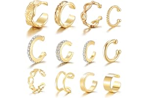 IFKM 12pcs Ear Cuffs For Women Non Piercing 14k Gold Silver Ear Cuffs Earrings Non Pierced Clip On Cartilage Earring Fake Earrings
