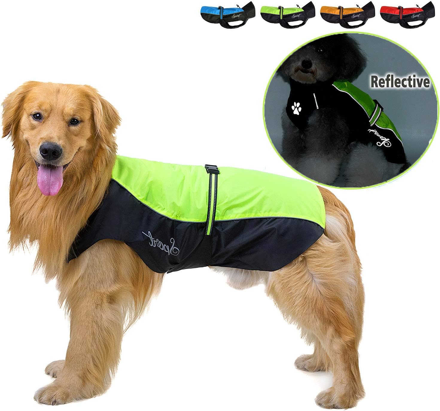 Ranphy Waterproof Dog Raincoat for Medium Large dogs Reflective Adjustable Breathable Jackets Mesh Poncho Clothes Outdoor Sports Pet Vest Coat Labrador Rainwear with High Neckline Collar Green 8XL