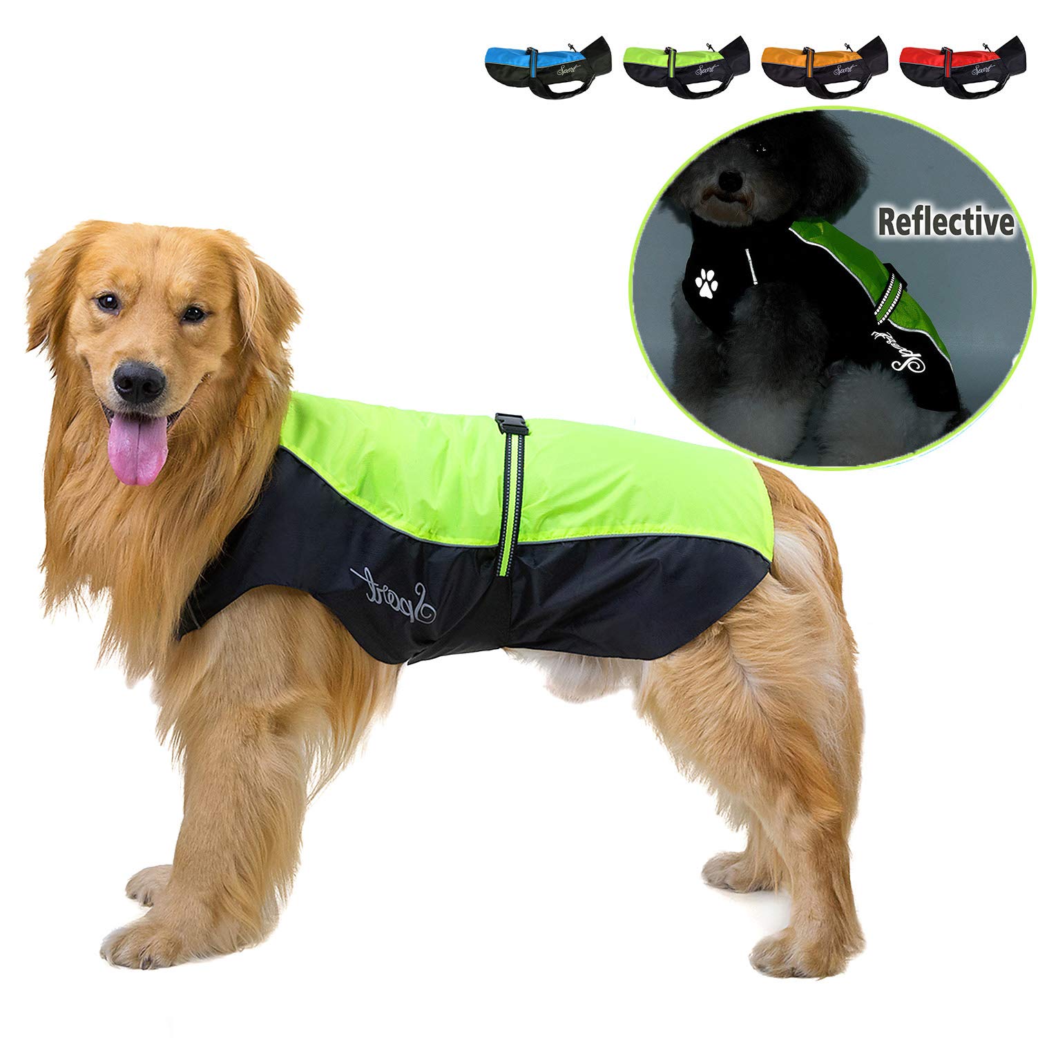 Ranphy Waterproof Dog Raincoat for Medium Large dogs Reflective Adjustable Breathable Jackets Mesh Poncho Clothes Outdoor Sports Pet Vest Coat Labrador Rainwear with High Neckline Collar Green 9XL