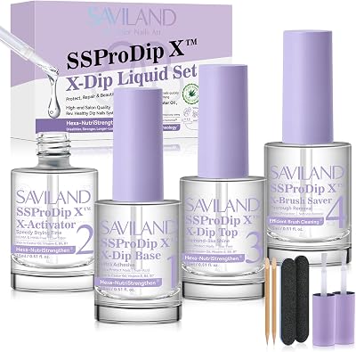 Saviland Dip Powder Liquid Set 15ml Base Top Activator Brush Saver Castor Oil
