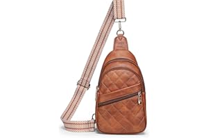 GLOSIW Sling Bag for Women Quilted Crossbody Bag for Women Vegan Leather Fanny Pack with Detachable Guitar Strap