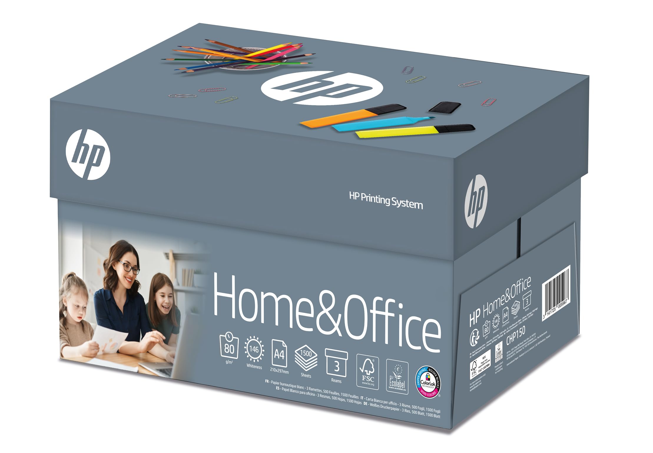 HP Home and Office, White Copier Paper, TrioBox A4 80g, Box of 1500 Sheets (3x500)