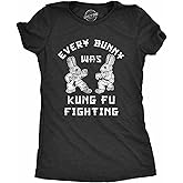 Funny Easter Bunny T-Shirt for Women – Every Bunny was Kung Fu Fighting Graphic Tee – Cute Spring Novelty Shirt for Easter - Black L