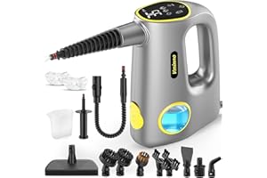VMINNO Handheld Steam Cleaner for Home & Car Use, Fast Heating 3-Level Adjustable Pressurized Steamer for Cleaning with 14 pcs Accessories, Continuous Steam Cleaner for Windows, Floor, Grout, Upholstery