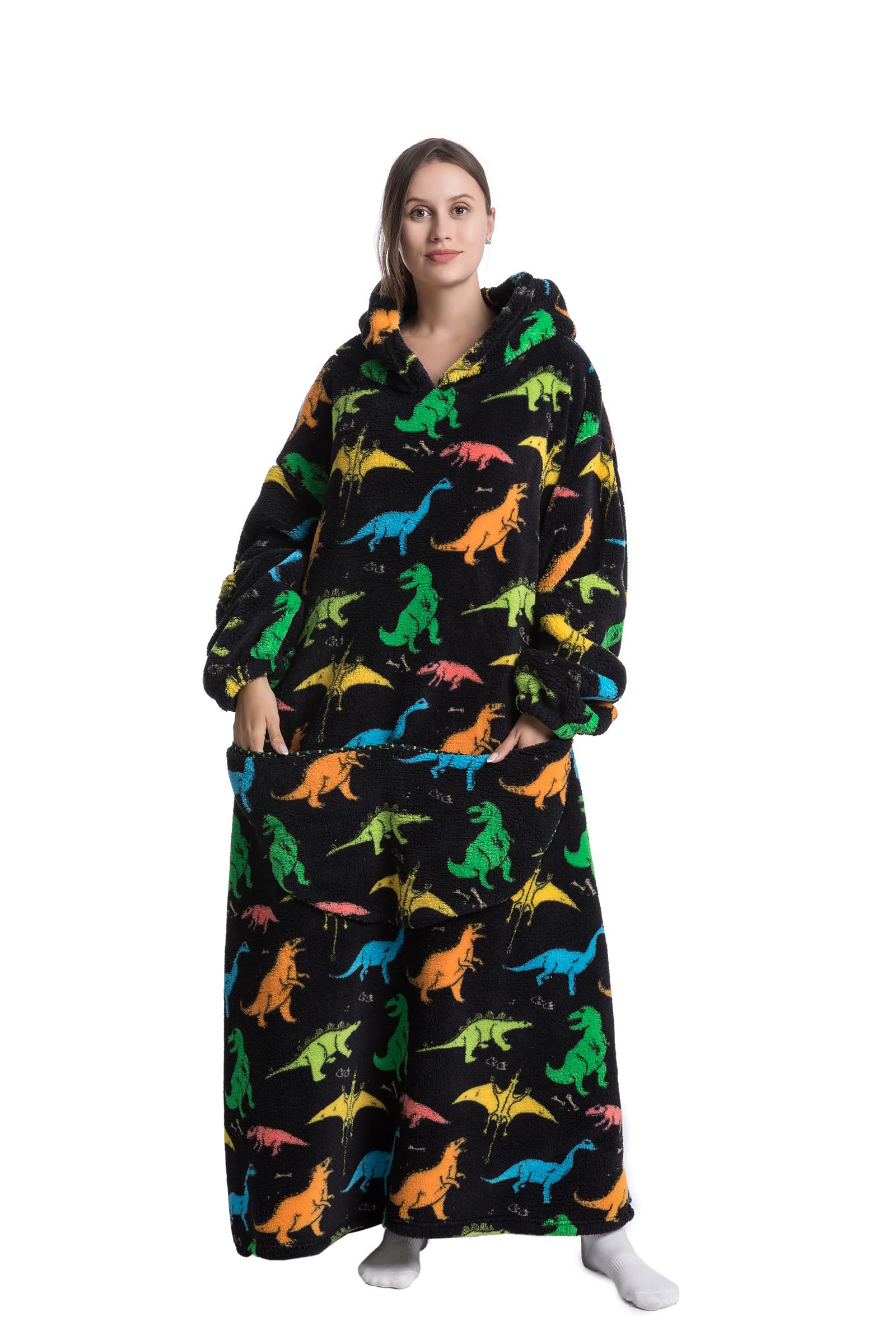 Pterygoid Extra Long Oversized Blanket Hoodie,Wearable Hooded Blanket Adult for Women and Men,Hoodie Blanket with Pocket,Fluffy Throw Sweatshirt