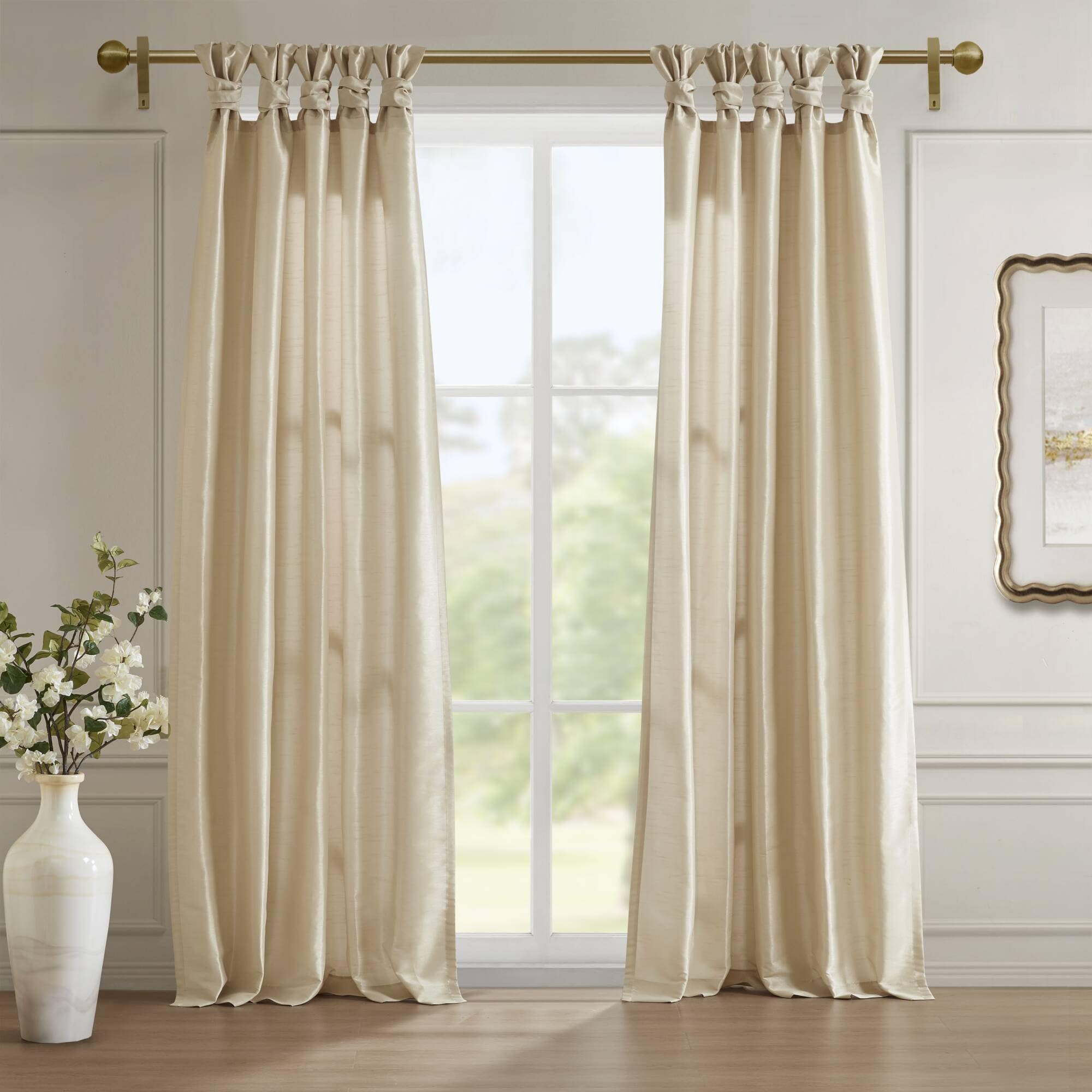 Madison Park Faux Silk Curtain with Privacy Lining, DIY Twist Tab Top, Window Drapes for Living Room, Bedroom and Dorm, 100%, Polyester, Champagne, 50" W x 95" L (Pack of 1) — image 1