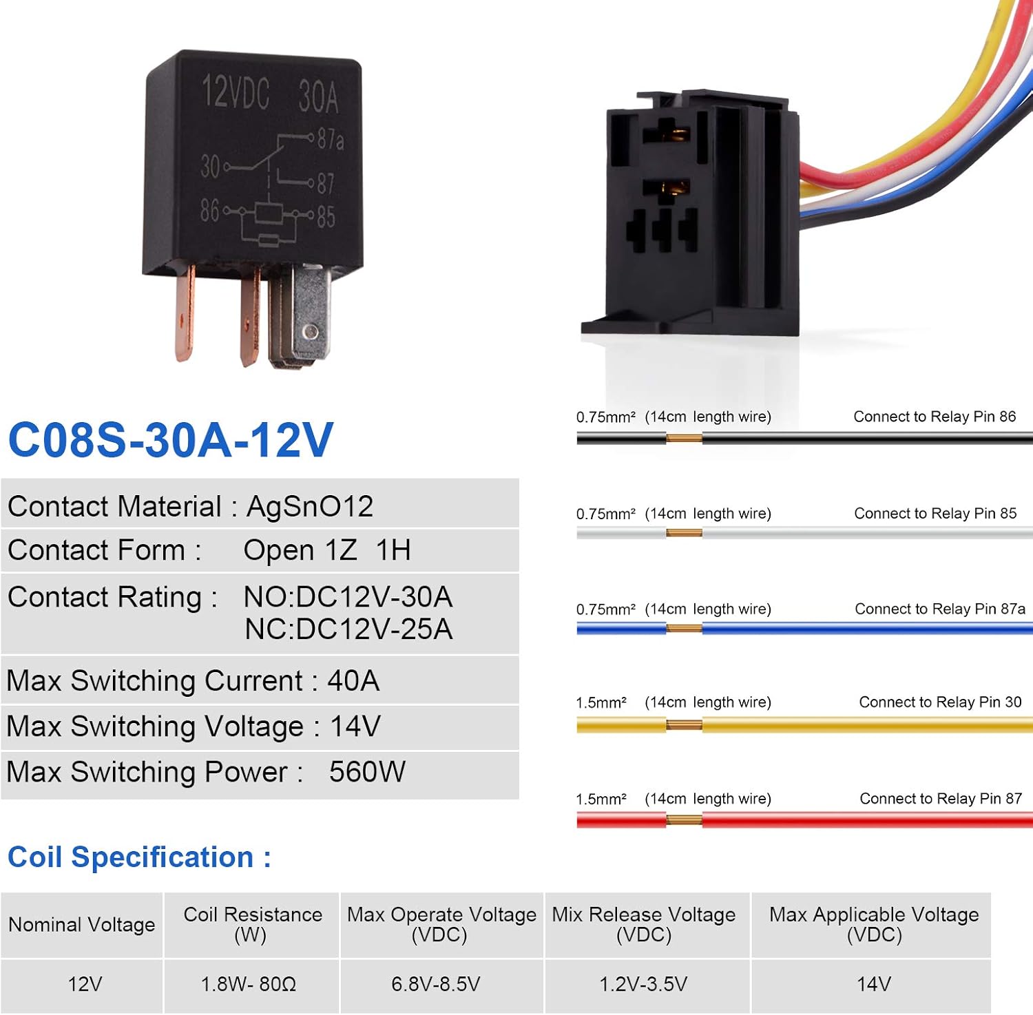 Ehdis 2 Pack Car Relay 12V 30 APM 5 Pin, Changeover Relay with Socket