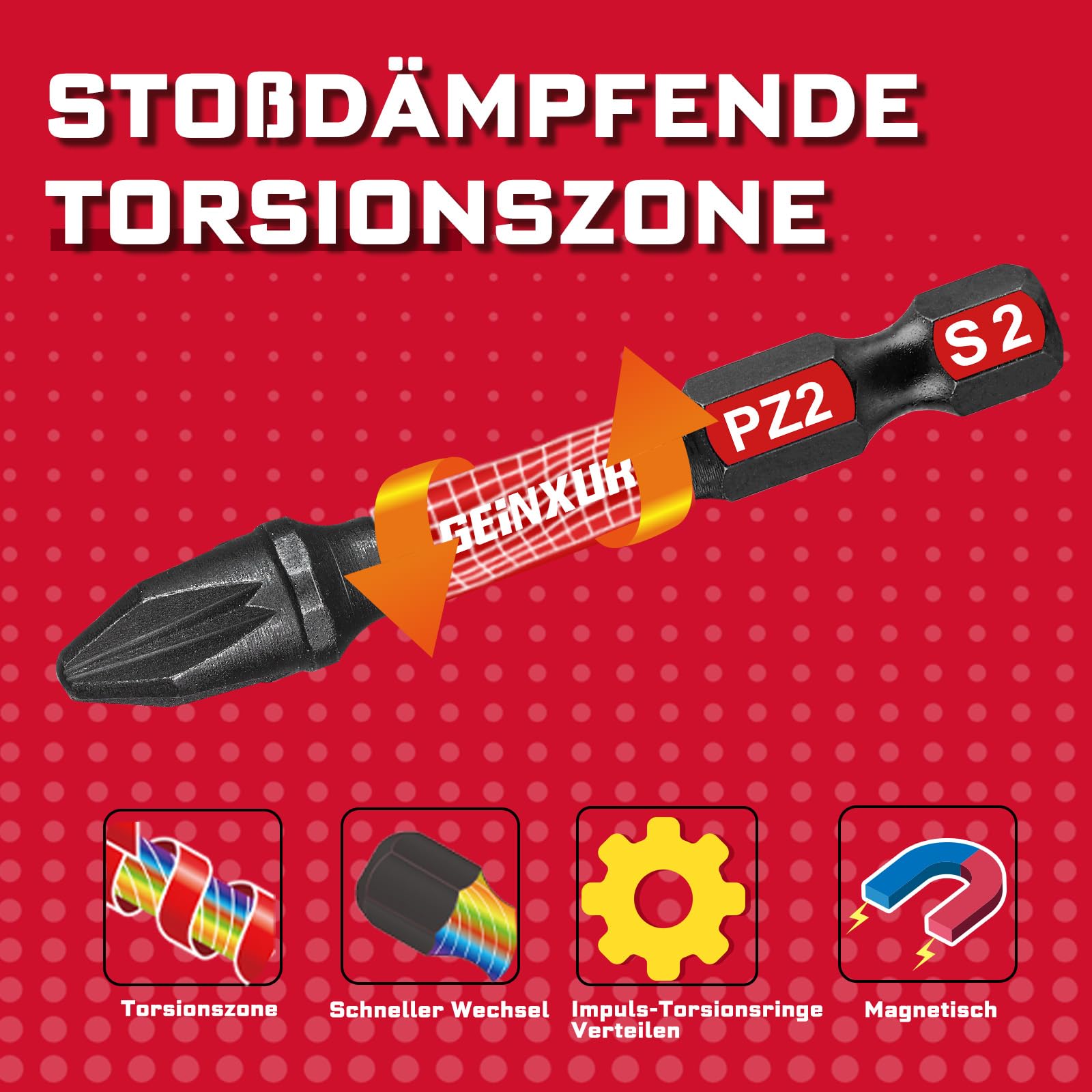 Geinxurn Schlagfeste Schraubendreher Bits Set, 90 Stücke 50mm Magnetisch (PH2/PZ2/T10/T15/T20/T25/T30/Hex) S2 Stahl Multi Treiber Bits mit Lagerung Bunte Box 5