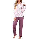 iChunhua Fall Pajamas for Women Set 2 Piece Loose Sleepwear Long Sleeve Henley Sleep Set Pjs Loungewear with Pocket