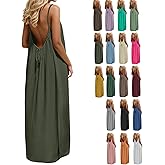 FENNIDICE Backless Cami Dresses for Women,Summer Sleeveless Casual House Dress - Solid Color Lounge Sundress