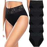 Wealurre Womens Underwear Cotton Bikini Panties for Women High Waisted Lace Hipster Stretch Briefs for Ladies 5 Pack