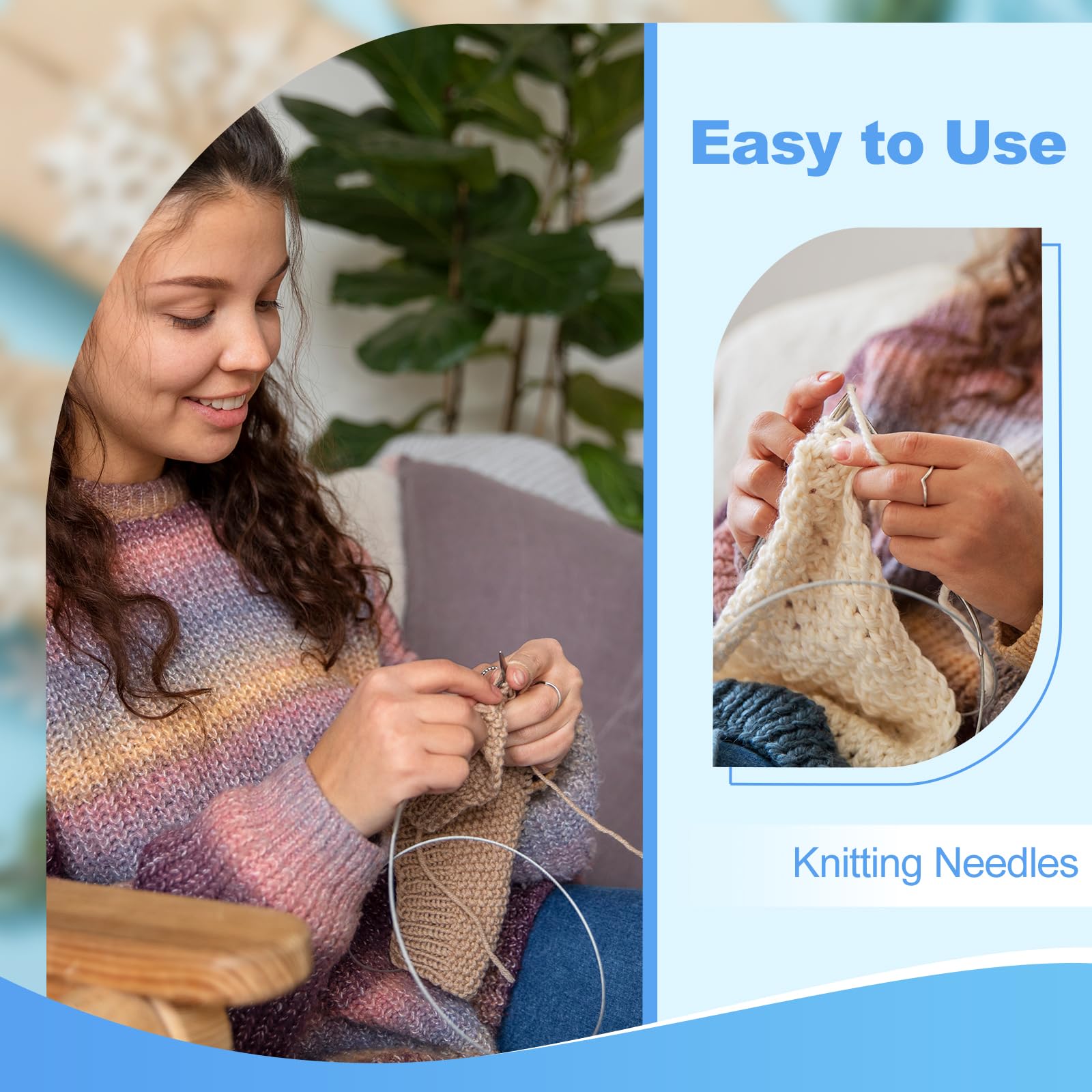 Katech Knitting Needles Set for Beginners, 9 Pairs Circular Knitting Needles Set and 22 Pcs Single Pointed Knitting Needle Set with Tote Bag Knitting Accessories Knit Supplies