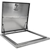 Natotela 31.5x31.5 304 Stainless Steel Roof Access Hatch Lid | Square Roof Hatch Reinforced Rib Rooftop Attic Hatch Door with Internal Handle and Lock Latch 32in Clear Opening Rainproof