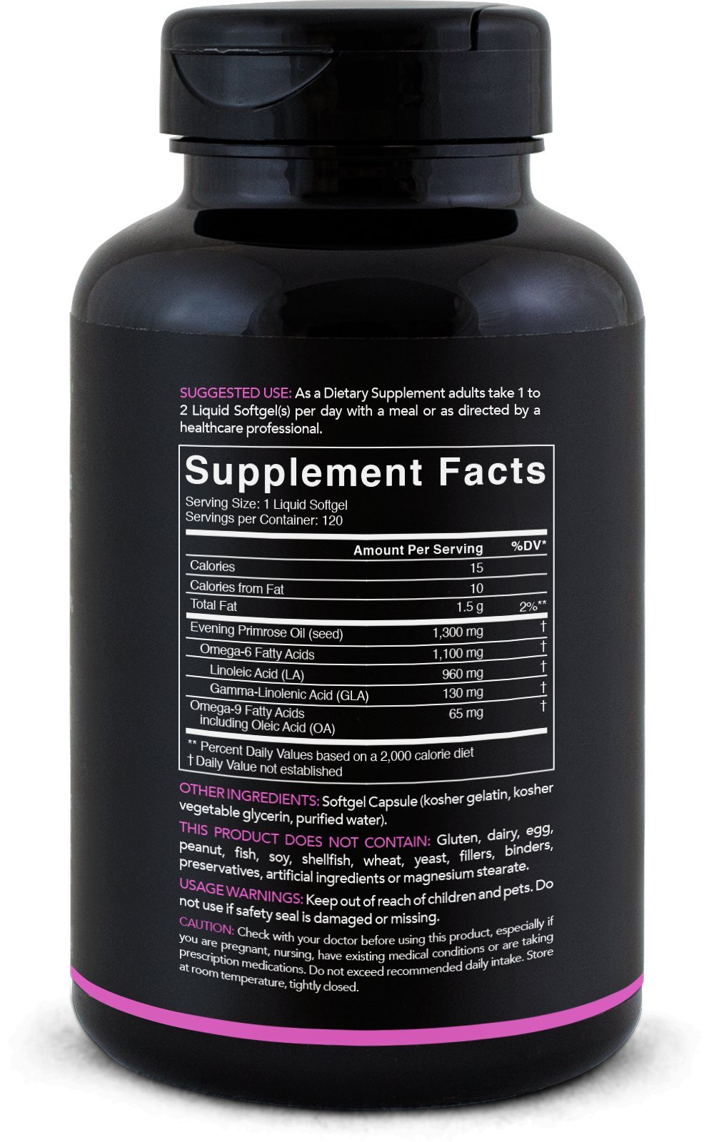 Evening Primrose Oil (1300mg) 120 Liquid Softgels, ColdPressed with No