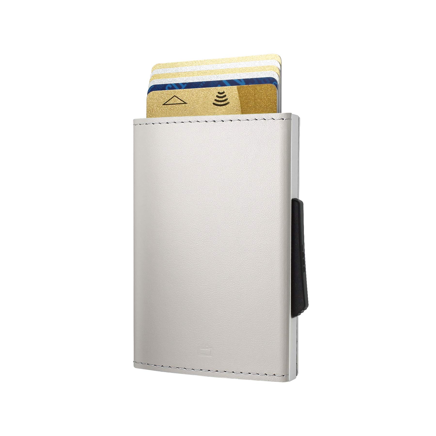ÖGON -DESIGNS- Automatic Slim Card Holder in Aluminium and Leather, RFID Protection Against Fraud and demagnetization, Compact Wallet, Cascade Slim Model