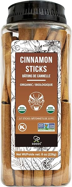 SOEOS ORGANIC CINNAMON STICKS, 8 OZ (226G), 3.5″...