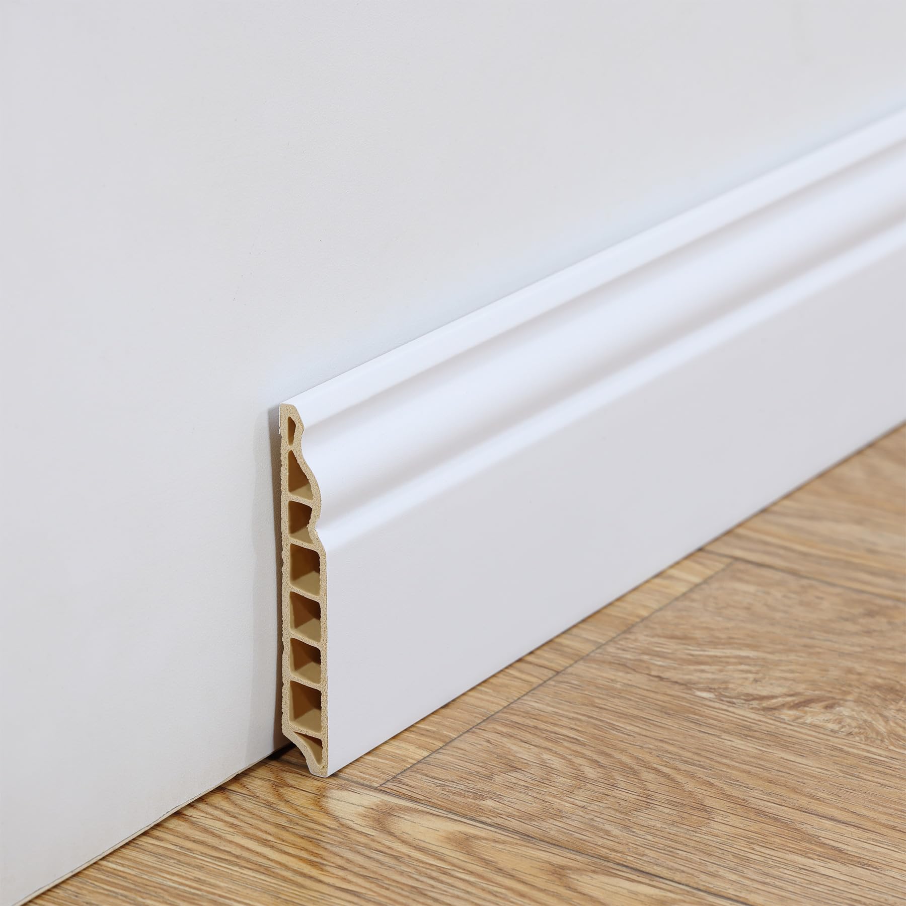 Photo 1 of ** NEW**Hungbak 4-Pack of 96"L x 3.14"W Wall Baseboard Trim, High Impact Finish Molding Panel Skirting Board for Home Decor