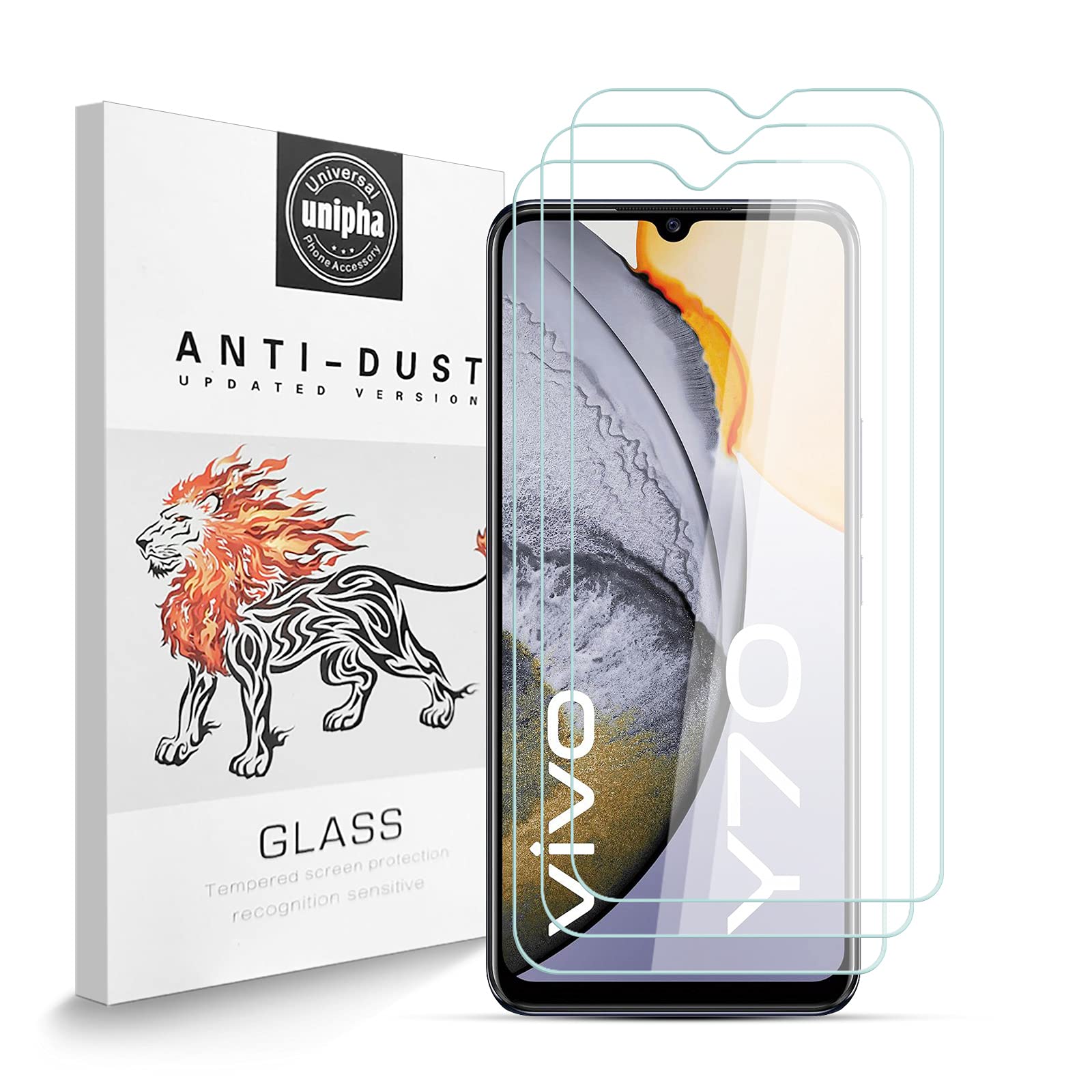 Zidwzidwei Tempered Glass Screen Protector for Vivo Y70, 9H Hardness Tempered Glass, Anti-Scratch, Easy Installation, Shatterproof Screen Protector for Vivo Y70 [Pack of 3]