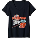 Womens Hooters Start Your Engines Checkered Flag Retro Owl Racing V-Neck T-Shirt