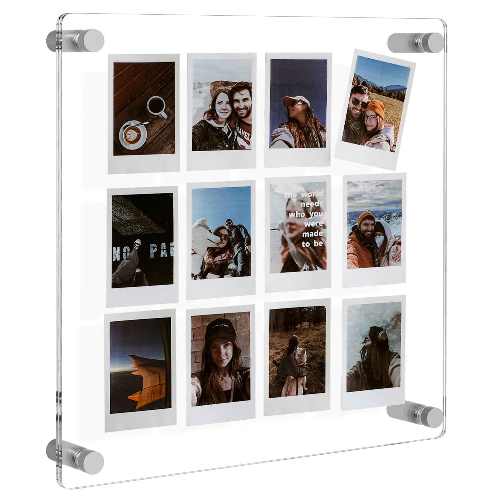 NIUBEE 8x8 Clear Acrylic Wall Mount Floating Frameless Picture Frame for Art Works Photography Frames-Double Panel(Full Frame is 10.5x10.5 inch)