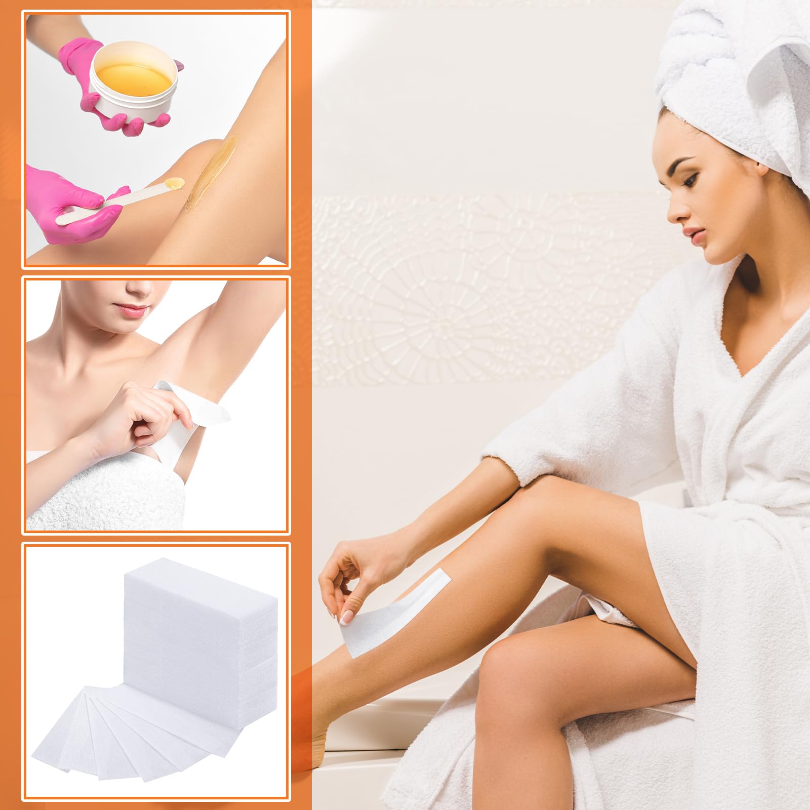 Blulu 400 Wax Strips Non Woven for All Skin Types Facial and Body Hair Removal Wax Paper Strips Epilating for Leg, Chest, Back, Intimate Area And Face 10 x 3.8 cm(White)