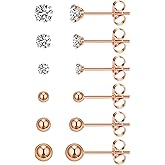 HANCAO 6 Pairs Extra Long Post Earrings Lightweight Small 316L Stainless Steel Stud Earrings for Women Hypoallergenic Cubic Zirconia Ball Ear Piercing Studs for Sensitive Ears
