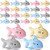 Zubebe 24 Pcs Shark Keychain Plush Shark Party Favors Bulk Mini Animal Stuffed Valentines Day Gifts for Kids Classroom School Baby Shower Sea Summer Ocean Birthday Decorations(Multicolor)