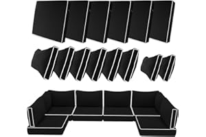 Odsiikly 14 Piece Outdoor Patio Cushion Covers Replacement, Fit 7 Piece 6-Seater Wicker Rattan Patio Furniture Conversation Set, Outdoor Cushion Slipcover with Zipper, Black+White Piping(Only Cover)