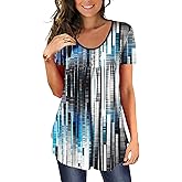 BeadChica Women's Tunic Tops For Leggings Short Sleeve Shirts Botton Up Casual Ruched Blouses Clothing