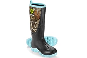 TIDEWE Rubber Boots for Women with Steel Shank, Waterproof Rain Boots Multi-Season, 6mm Neoprene Sturdy Rubber Outdoor Hunting Boots Next Camo G2 (Pink & Green)