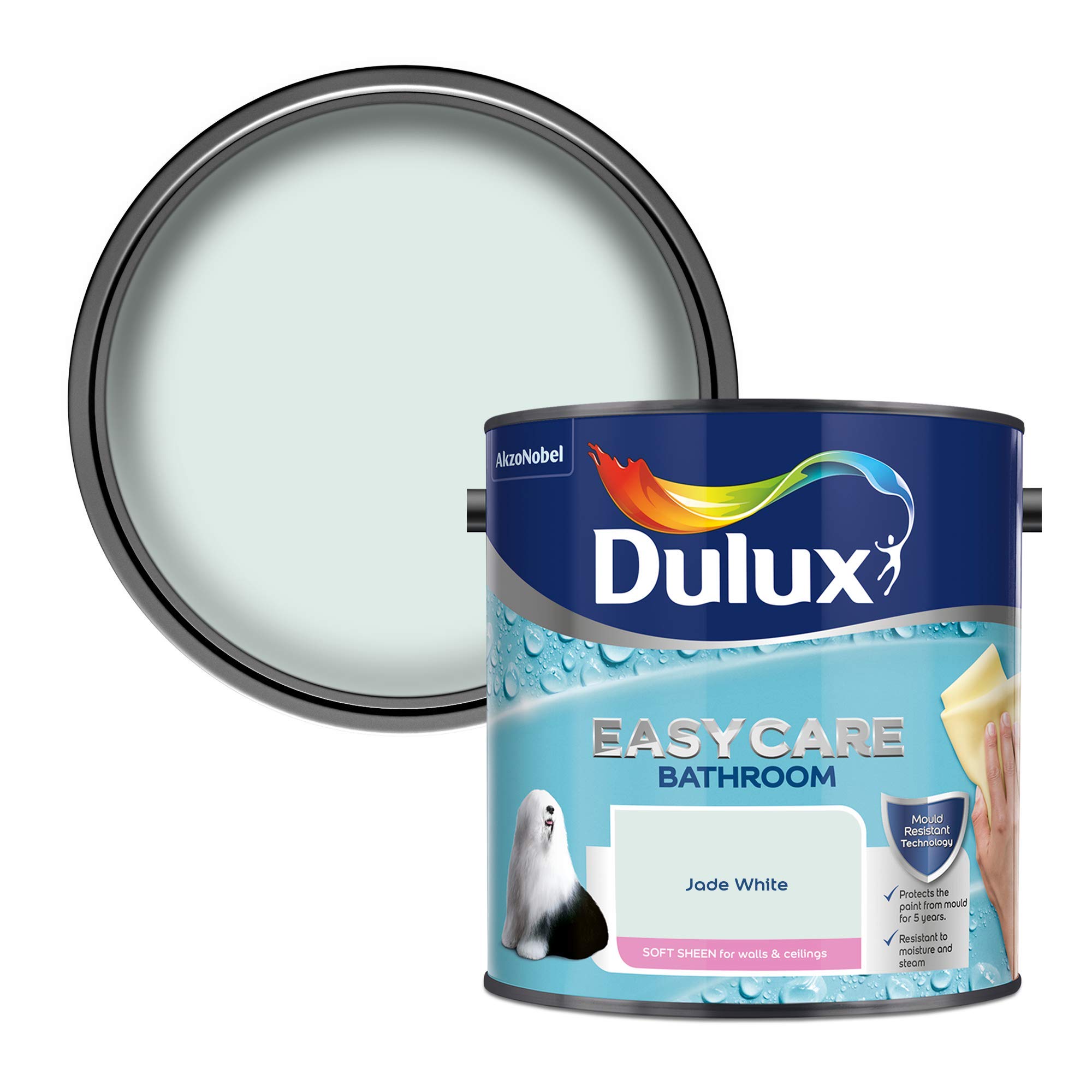 Dulux 500001 Easycare Bathroom Soft Sheen Emulsion Paint for Walls and Ceilings - Jade White 2. 5 litres โ image 1
