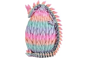 EXQDYNM 3D Printed Dragon Egg Toy 12" Crystal Articulated Dragon with Eyes Decor Collectible