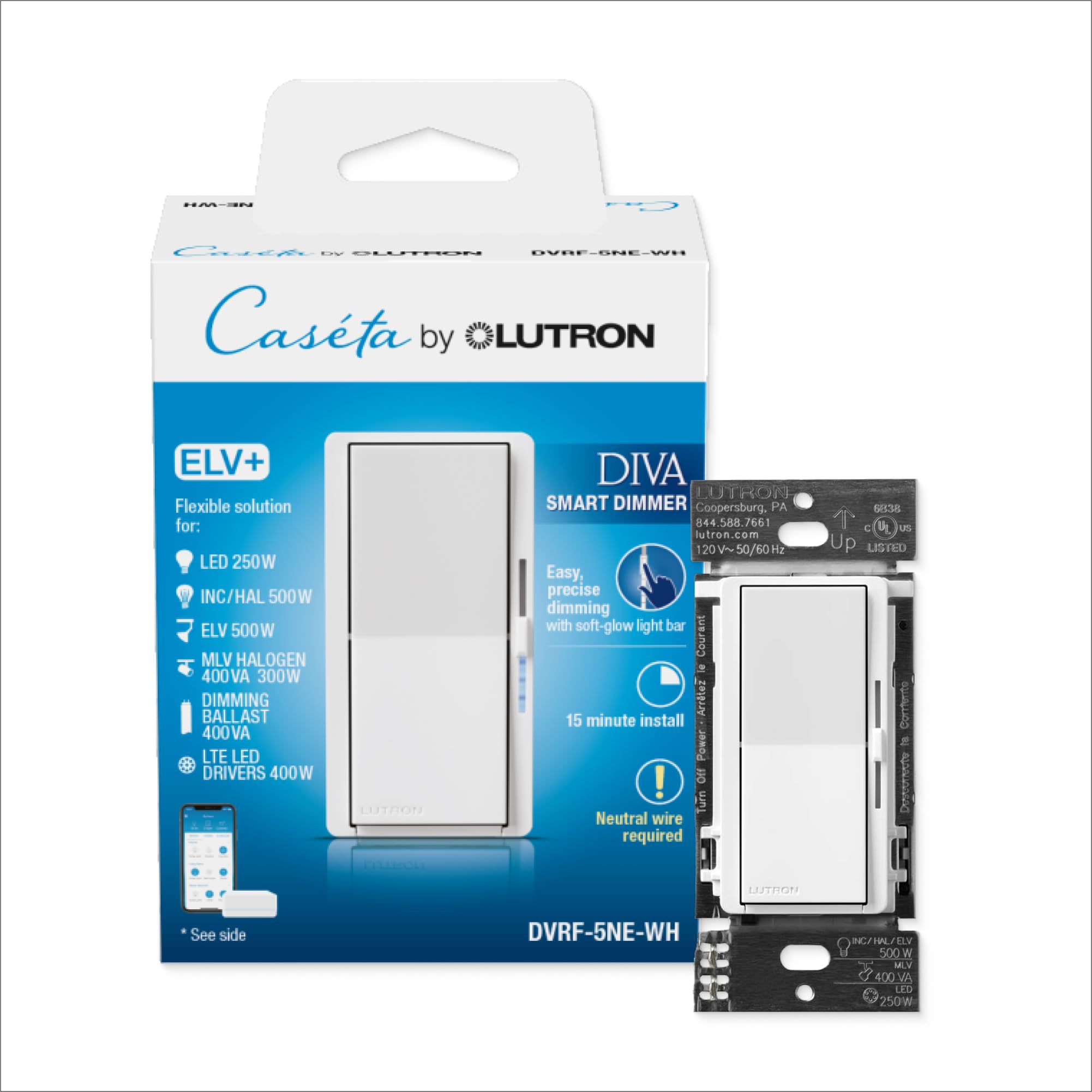 Lutron Diva Smart Dimmer Switch ELV+ for Caseta