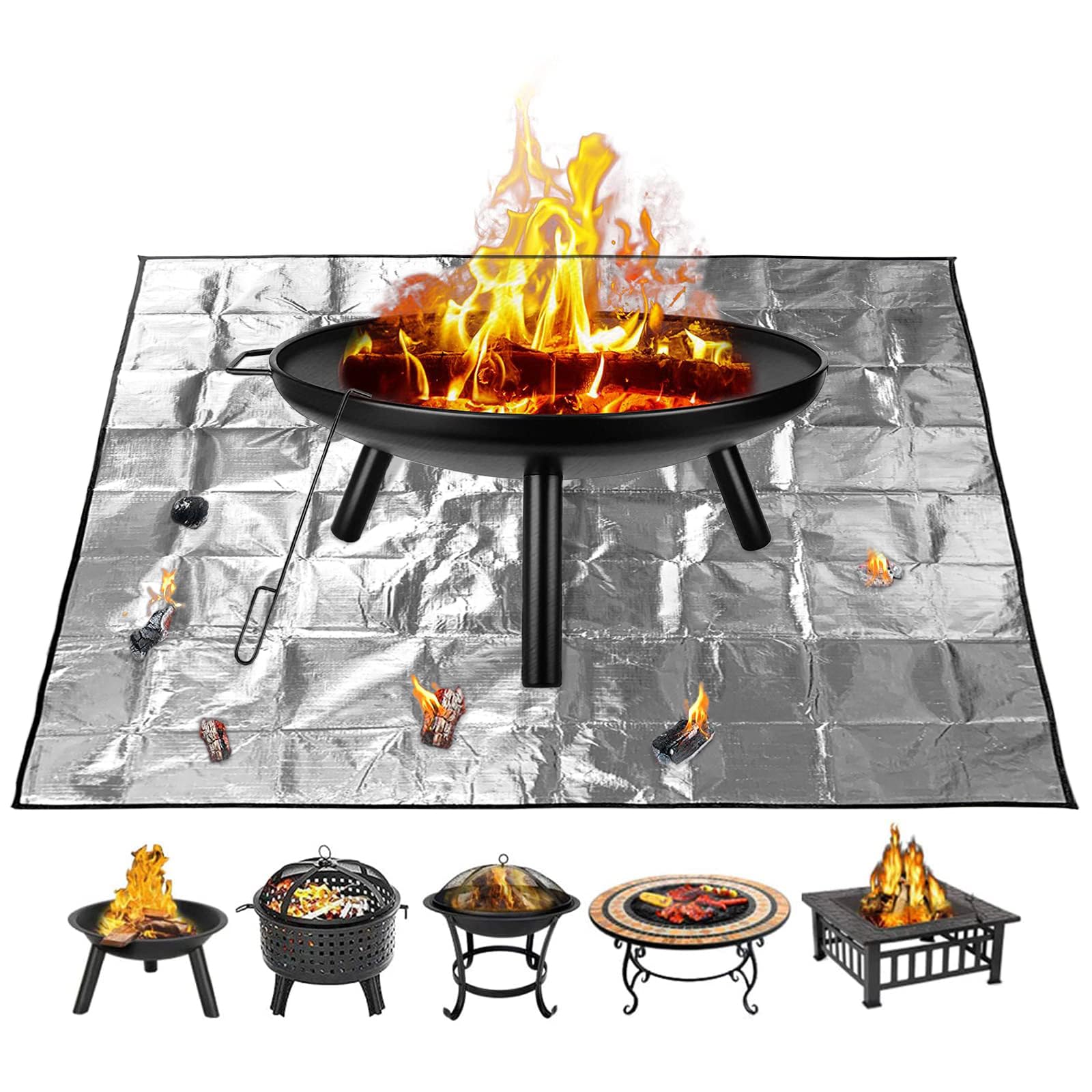 Fire Pit Mat, 39*39Inch Fireproof Mat, Outdoor Fire Pit Mat, Collapsible Firepit, Square Fireproof Mat Grill Mat, Resistant Patio Grill Mat for Decking, Grass, Lawn, Backyard and Outdoor Campsite