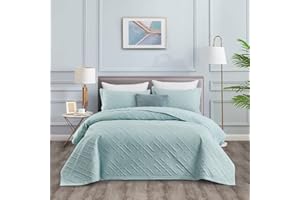 CHIXIN Quilt California King Size - Geometric Pattern Bedspread Coverlet Set - Modern & Contemporary Style Bedding Cover, Ultrasonic Quilting, Reversible, Lightweight, 4 Piece, Seaglass