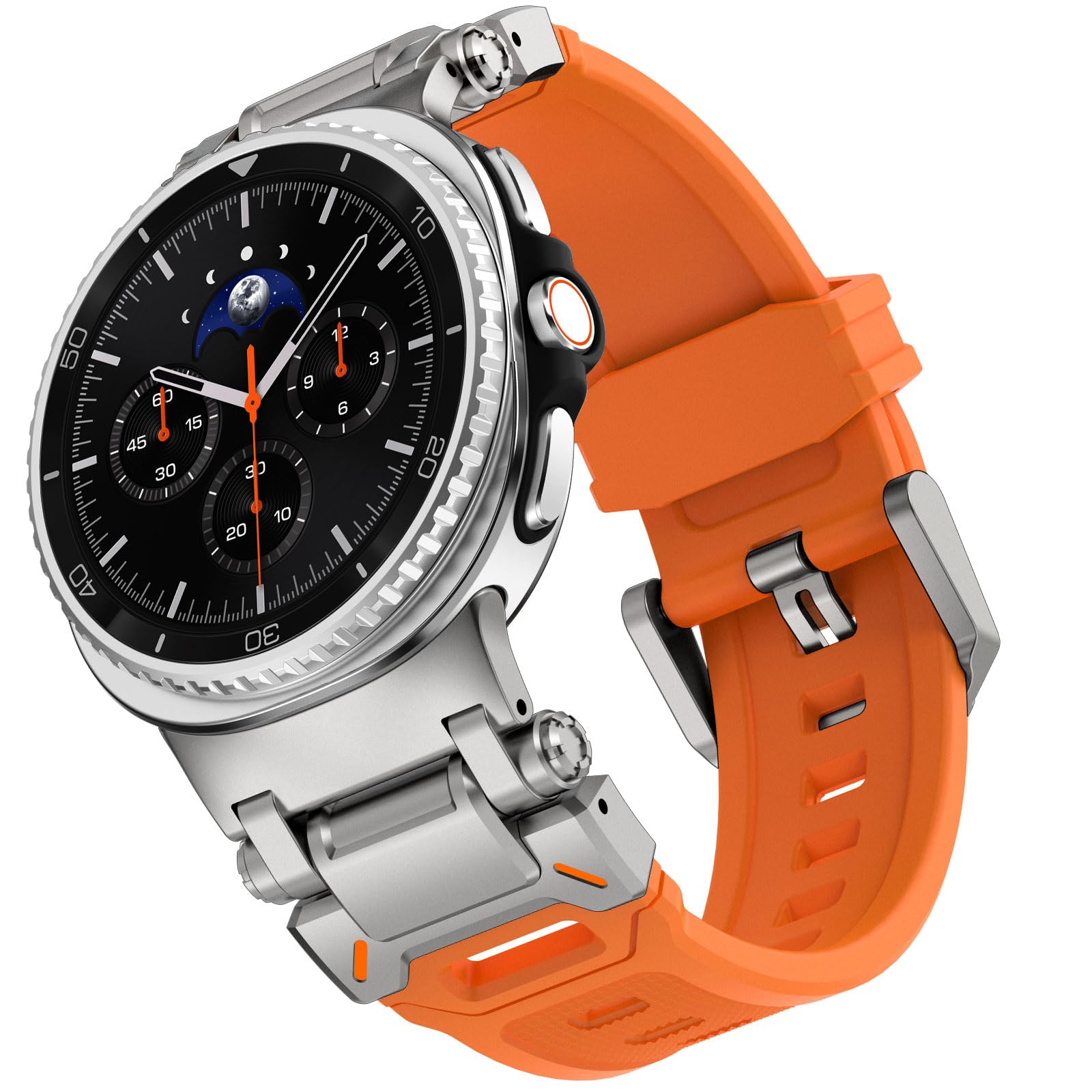 WINGLE Compatible for Galaxy Watch 8/8 Classic Band Samsung Galaxy Watch 8 44mm 40mm 46mm Men Sport Bands Military Rugged Durable Armor Silicone Rubber Strap Stainless Steel Metal Connector, Orange
