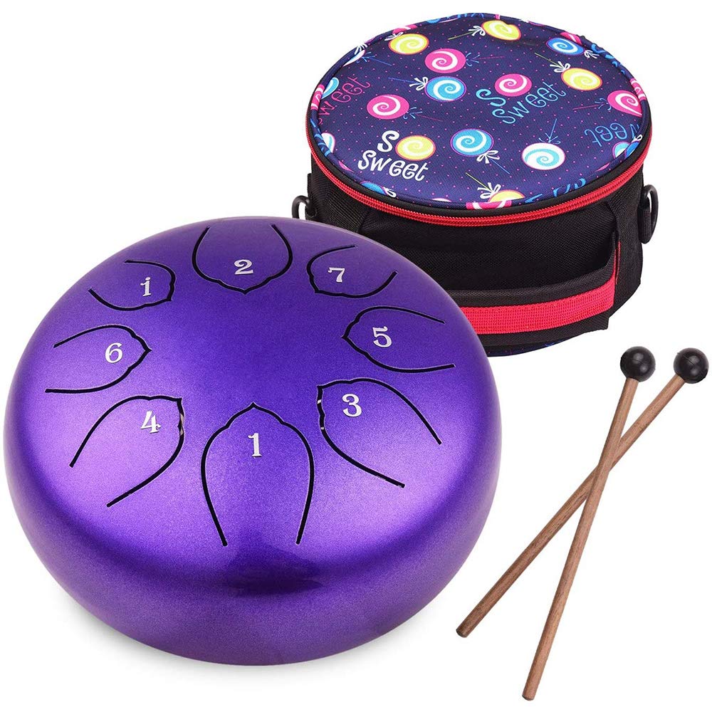 Musfunny Steel Tongue Drum for Kids: 6 Inch 8 Notes Steel Drums C Major with Drumsticks Bag Finger Cover - Handpan for Musical Education Meditation Percussion Musical Instruments