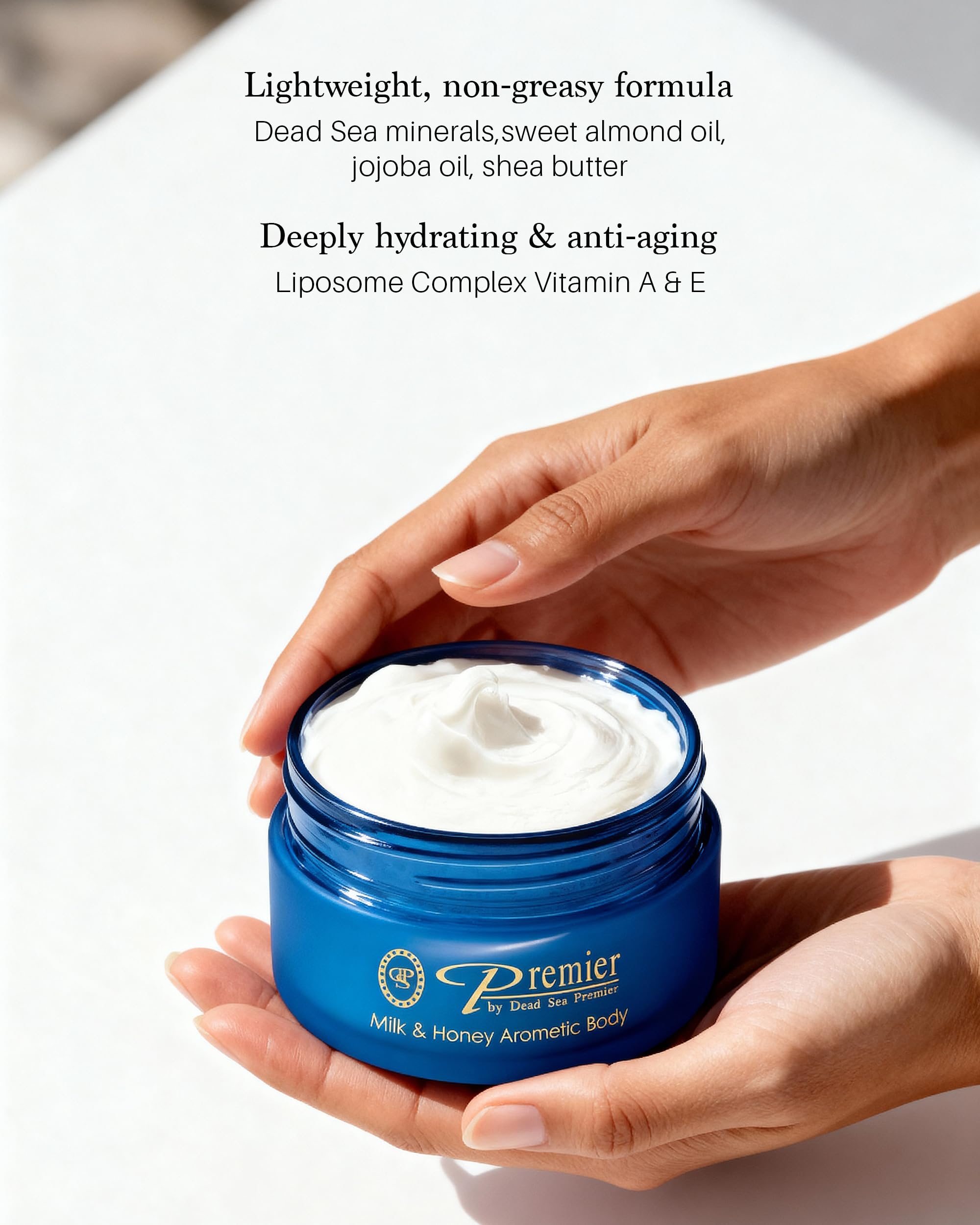 Premier Dead Sea Body Butter for Women & Men - Shea Butter Moisturizer for Dry Skin, Firming Body Cream with Dead Sea Minerals, Natural Hand Moisturizer, Anti-Aging (Milk & Honey, 5.95 Fl Oz)