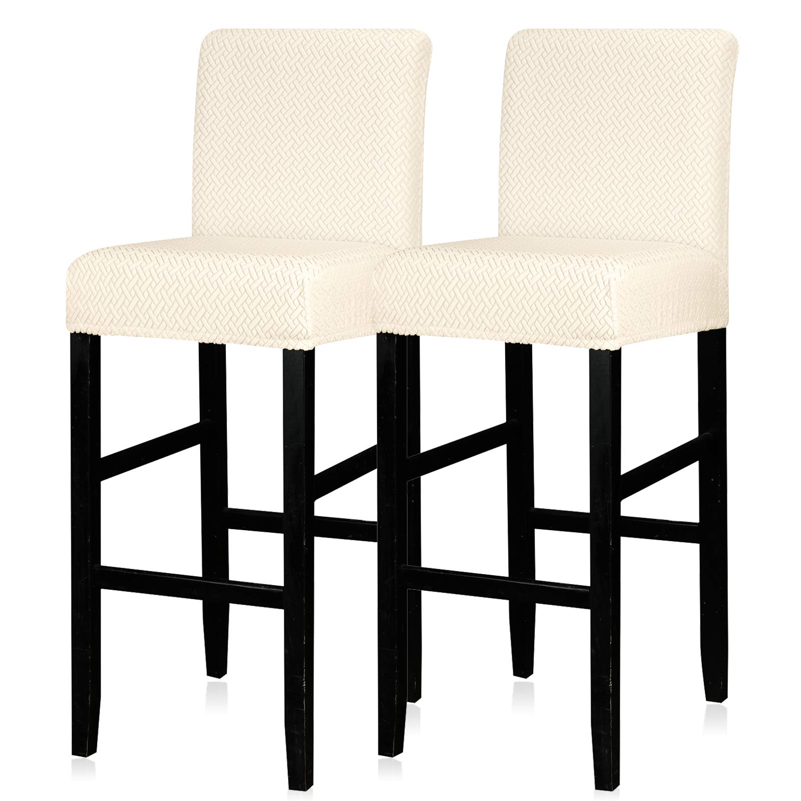 Photo 1 of Lellen Bar Stool Covers Set of 2,Stretch Washable Bar Stool Seat Cover,Removable Bar Chair Cover with Backs,Counter Height Bar Stool Chair Covers for Kitchen Dining Room Cafe(Cream)
