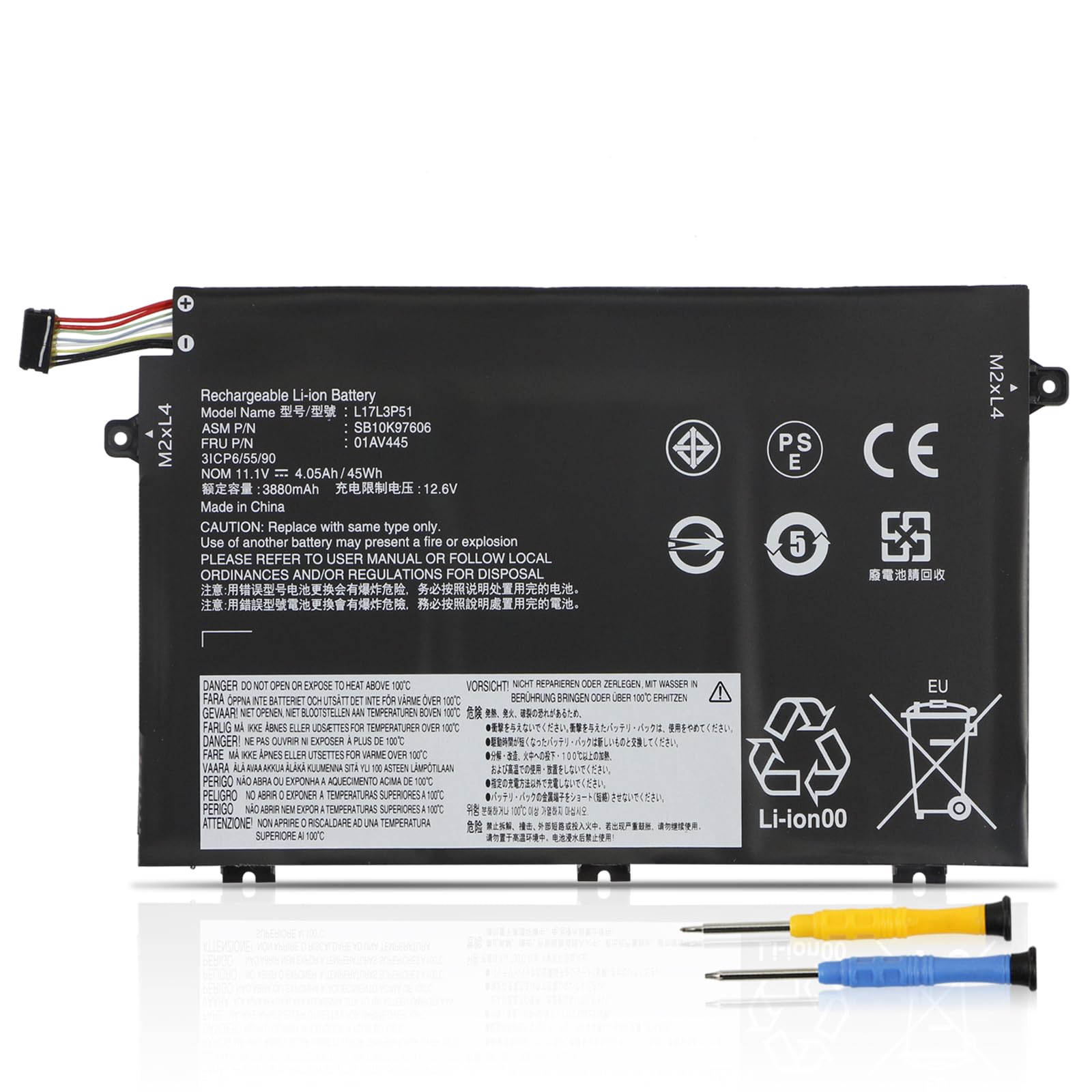 K KYUER 45Wh L17L3P51 L17C3P51 Laptop Battery for Lenovo ThinkPad E480 E485 E490 E495 E580 E585 E590 E595 E14 E15 01AV445 01AV446 01AV447 01AV448 L17M3P52 L17M3P51 SB10K97607 SB10K97608 SB10K97609