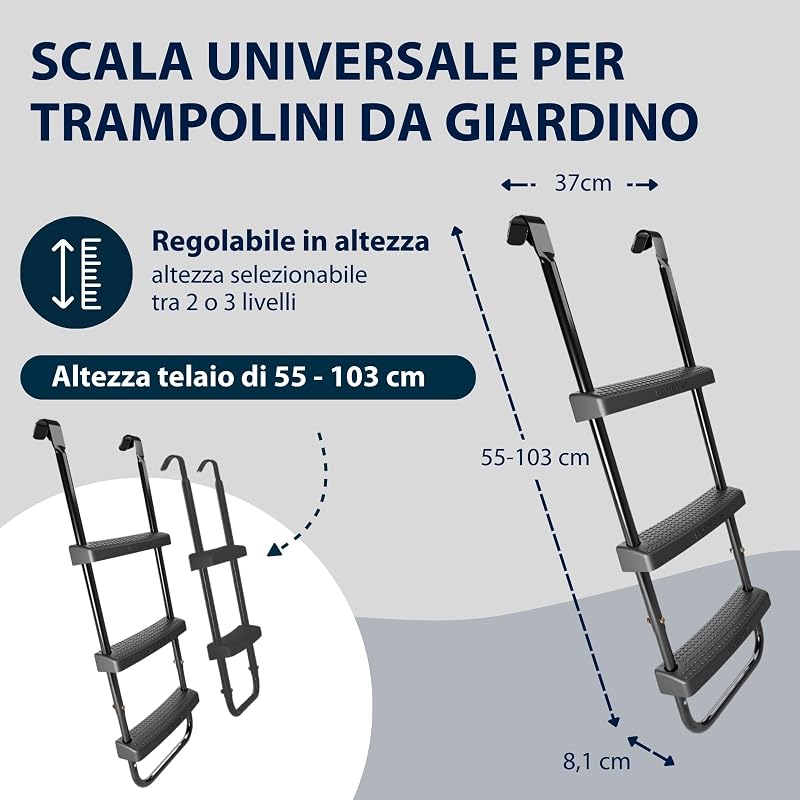 Scaletta Universale - scaletta per Trampolino Antiscivolo con scalini Larghi - scaletta di Sicurezza Regolabile per Il Trampolino - Scala di Alta qualità e Resistente ai Raggi UV — foto 2 di 6