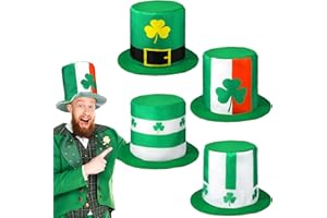 Vinsatin 4 Pcs St. Patrick's Day Hat Green Leprechaun Hat Shamrock Top Hat Irish Clover Hats St. Patricks Day Costume Accessories for Men and Women