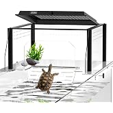 Turtle Basking Platform Fits 17&ndash;19" Wide Aquariums for Aquatic Turtles | Built-In Temperature &amp; Humidity Monitor, Clear Acrylic Turtle Dock with Flip-Open Lid, Non-Slip Ramp &amp; Escape-Proof Design