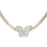 Jessica Simpson Pave Crystal Butterfly Choker Necklace for Women 13"+3", Gold-Tone Butterfly Necklace for Women